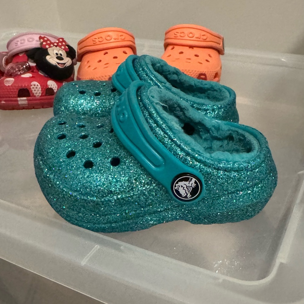 CROCS Kids Glittery Teal Slippers